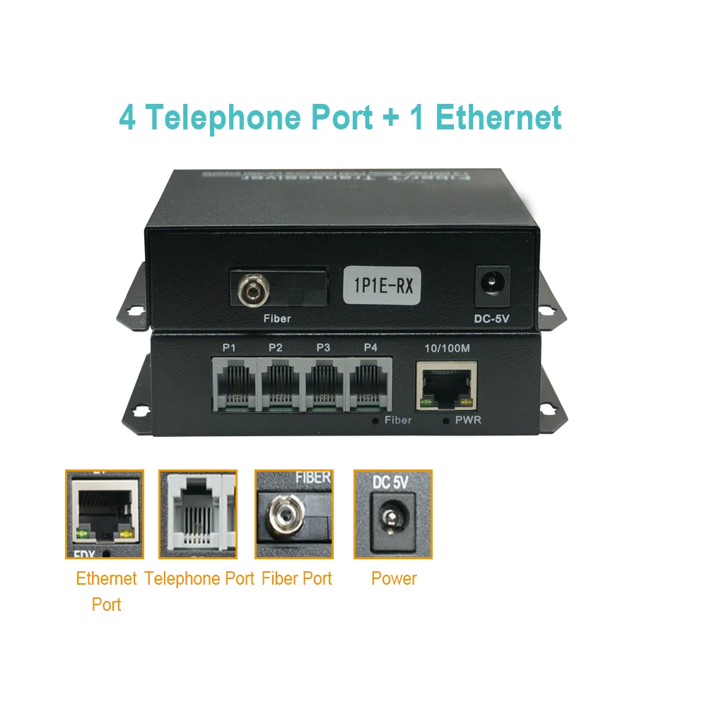 4 channels Telephone and 1 channel Ethernet Optical Fiber transceiver