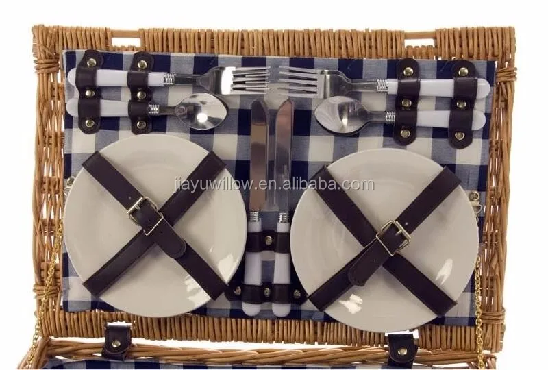 
WILLOW PICNIC BASKET 4 PERSON OUTDOOR WICKER HAMPER SET PLATES CUTLERY 