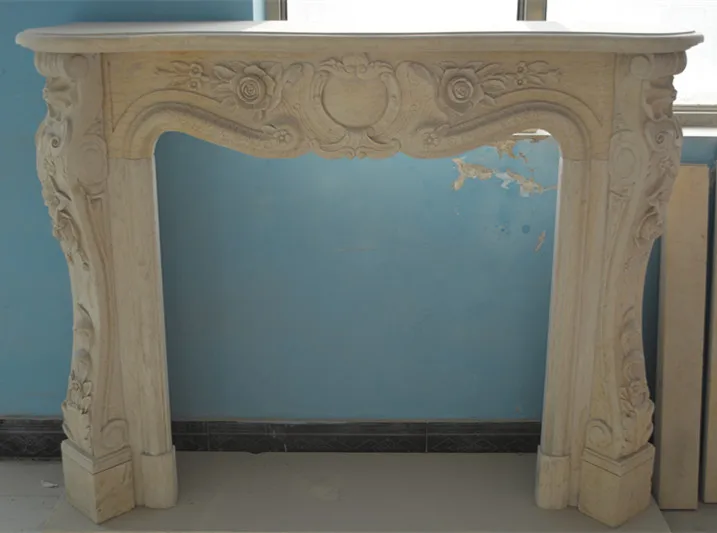 decorative classic limestone fireplace mantel