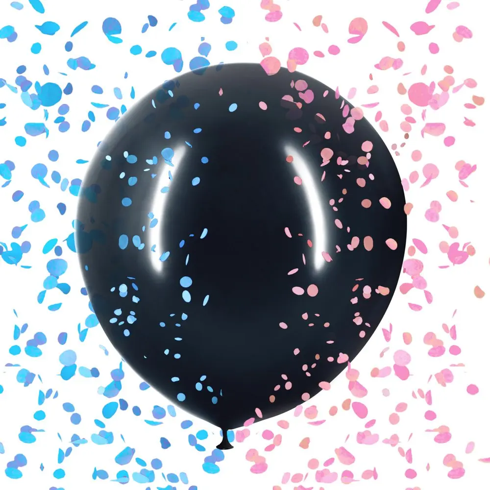 
36 Inch Baby Gender Reveal Balloon Big Black Balloons with Pink and Blue Confetti Packs for Boy or Girl Baby Shower 
