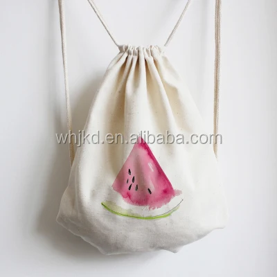 Burlap drawstring backpack bag travel black cotton canvas draw string sack bag for sports