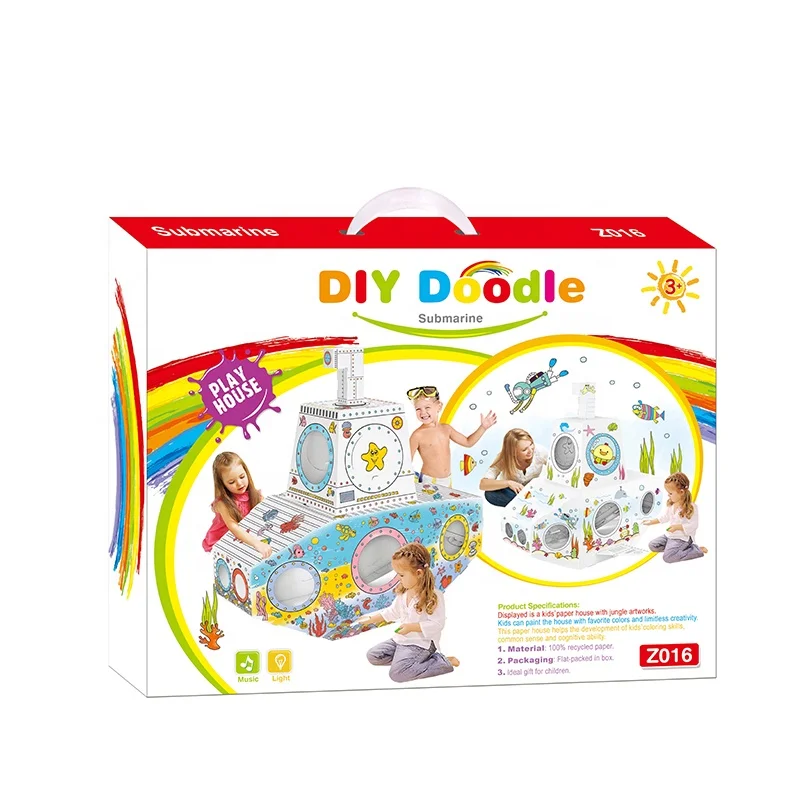 creative graffiti submarine model intelligent toy painting 3d graffiti coloring cardboard diy doolle toy for kids