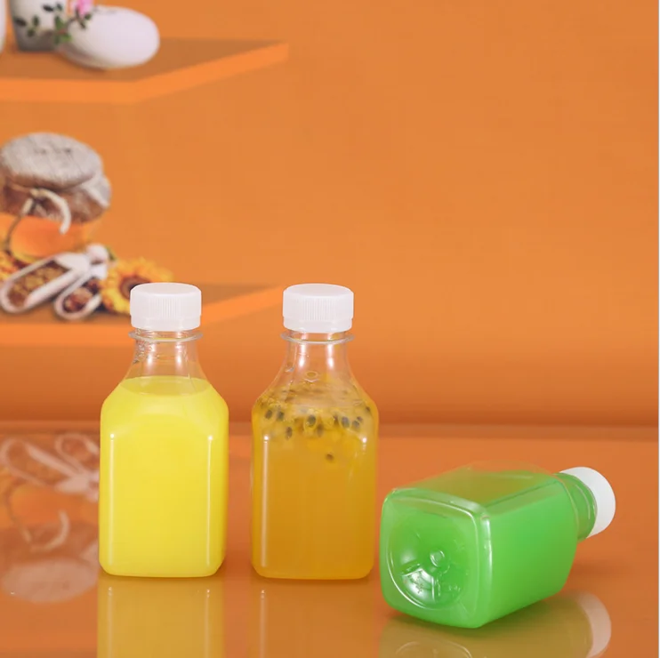 250ml 8oz disposable Milk juice Beverage Liquid square Packaging plastic PET clear water Bottle with PP cap