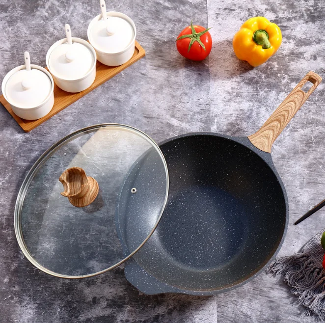 Factory direct maifan stone coating flat bottom non-stick pan, no-smoke wok frying pan