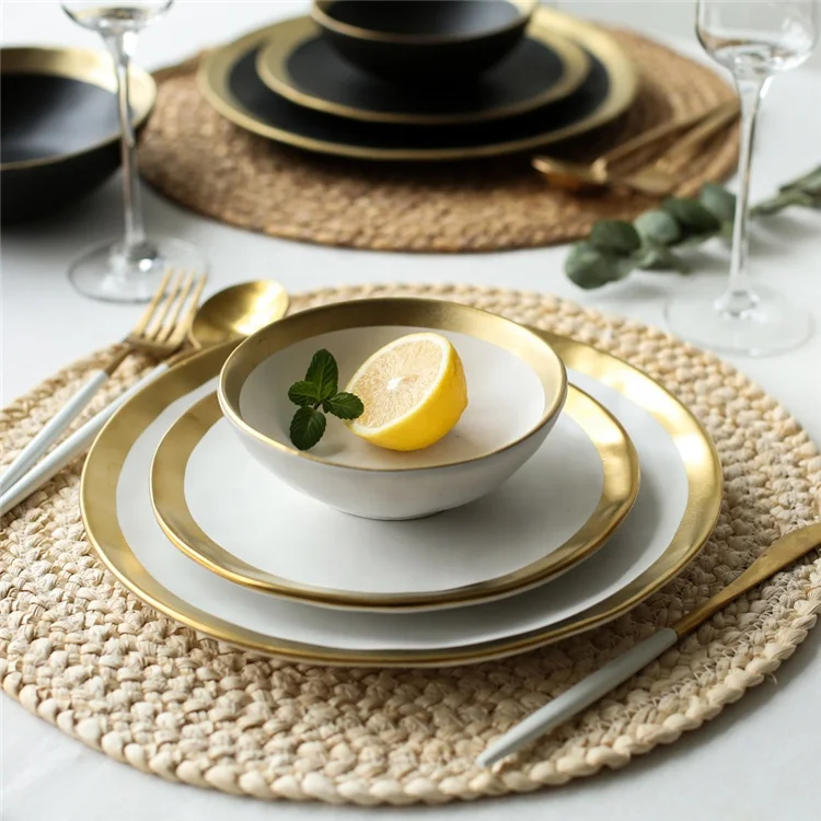 Wedding dinnerware personalized white glaze gold rim porcelain dinner plate for wedding
