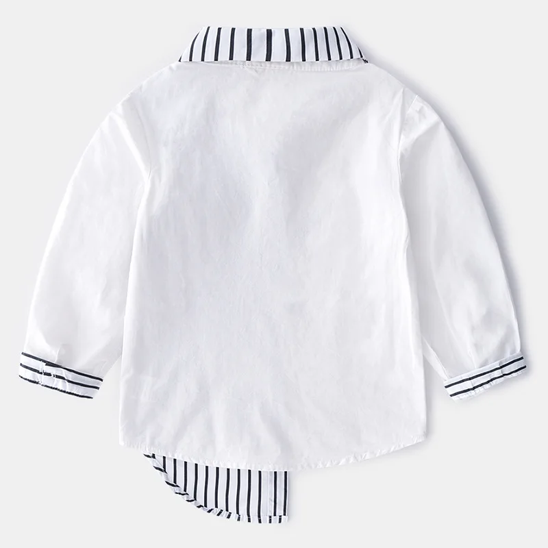 
New Product Distributor Wanted Boys Chinese Collar Stripe Long-sleeved Cotton Irregular Tailoring Shirt 