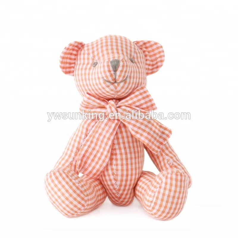 100%cotton fabric bear doll Lovely 6 color gingham plaid bear toy baby gift