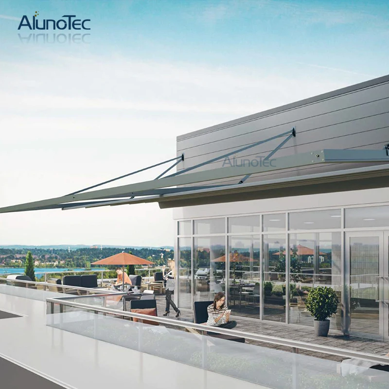 Wall Hanging Waterproof Motorized Retractable Awnings Pergola With Led Light For House Corridor