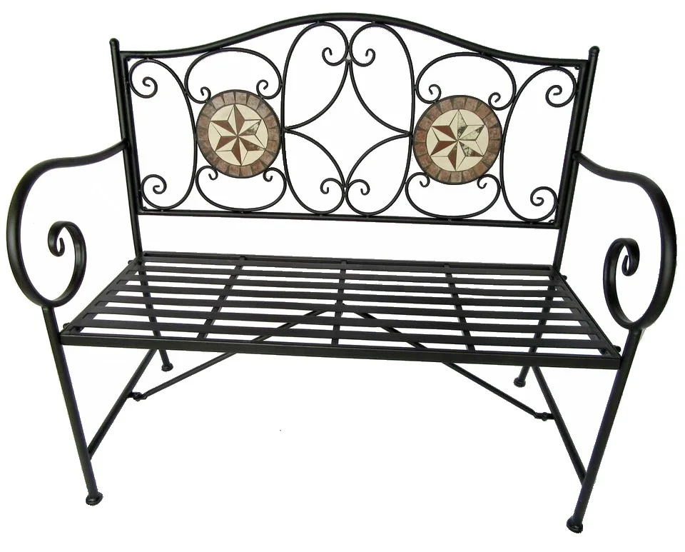 
2 seats wrought iron metal outdoor Mosaic Garden Bench 