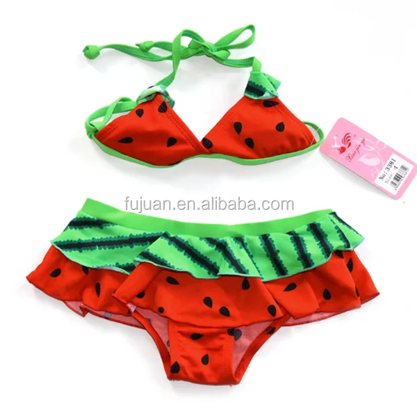 Fashion Cute Fruit Strawberry Pear Print Kids String Bikini Wholesale