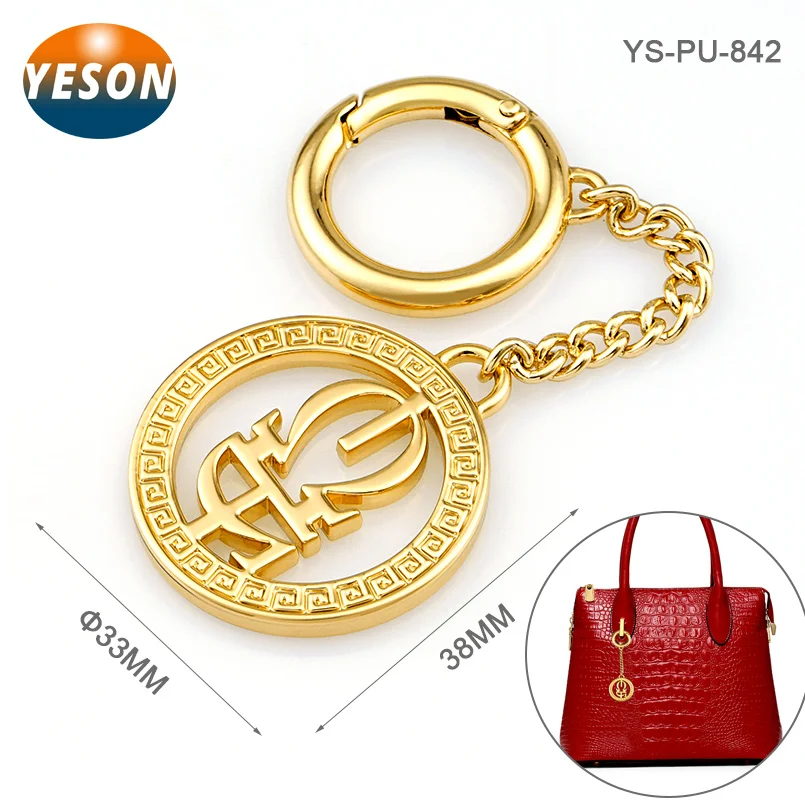 
Bag Hardware Engraved Logo Gold Metal Label, Custom Round Shape Metal Tag with Ring for Handbag 
