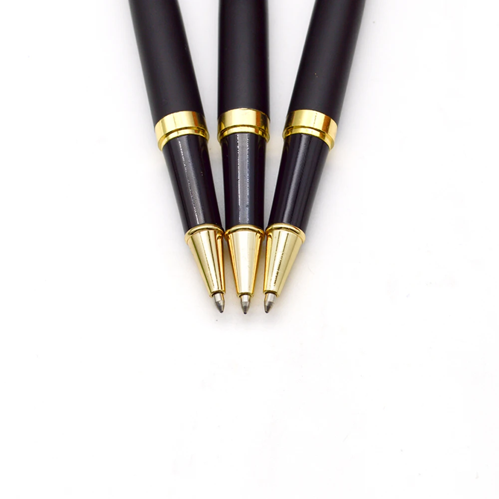 Matte black metal rollerball pen Neutral refill pen with gold clip