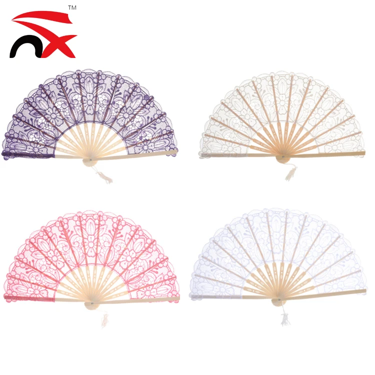 
Wholesale Women Sexy Lace Silk Folding Hand Fan with Bamboo Frame Chinese Vintage Retro Hand Held Fans 