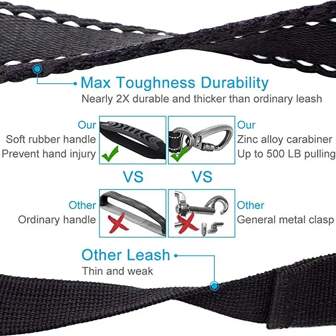 6FT Strong Nylon Dog Leash with Highly Reflective Threads and Bungee Buffer Leash and padded handle,dog car seat belt