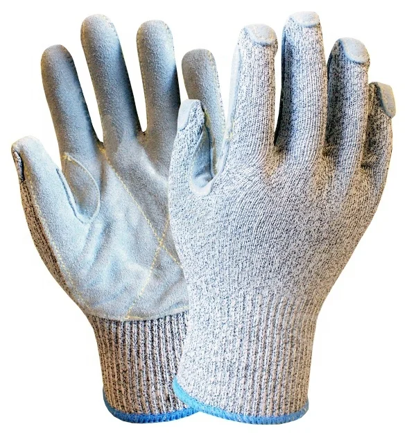 Super Anti Cut HPPE Aramid Fiber Leather Palm Cut Resistant Work Gloves