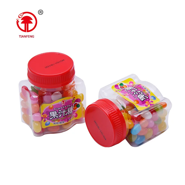 Bulk sale bottle gummy candy shaped jelly beans fruity tasted gummy candy for sale in red jar