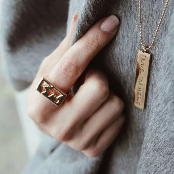 Gemnel dainty 18K gold fine jewelry earth map signet world adjustable ring