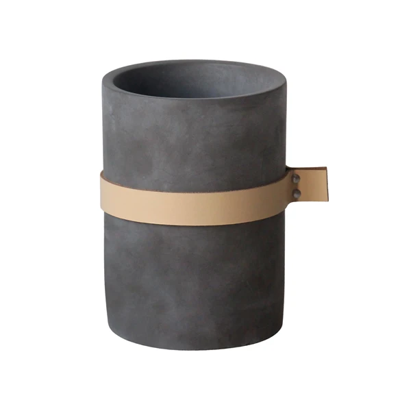 black square cement flower pot plant pot vase garden pot with leather decor