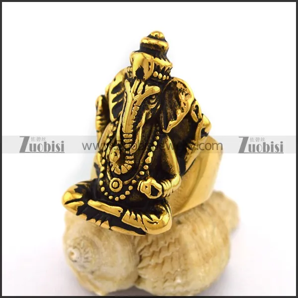 Indian Antique  Royal Gold Plating Long Nose Elephant Ganesh Ring