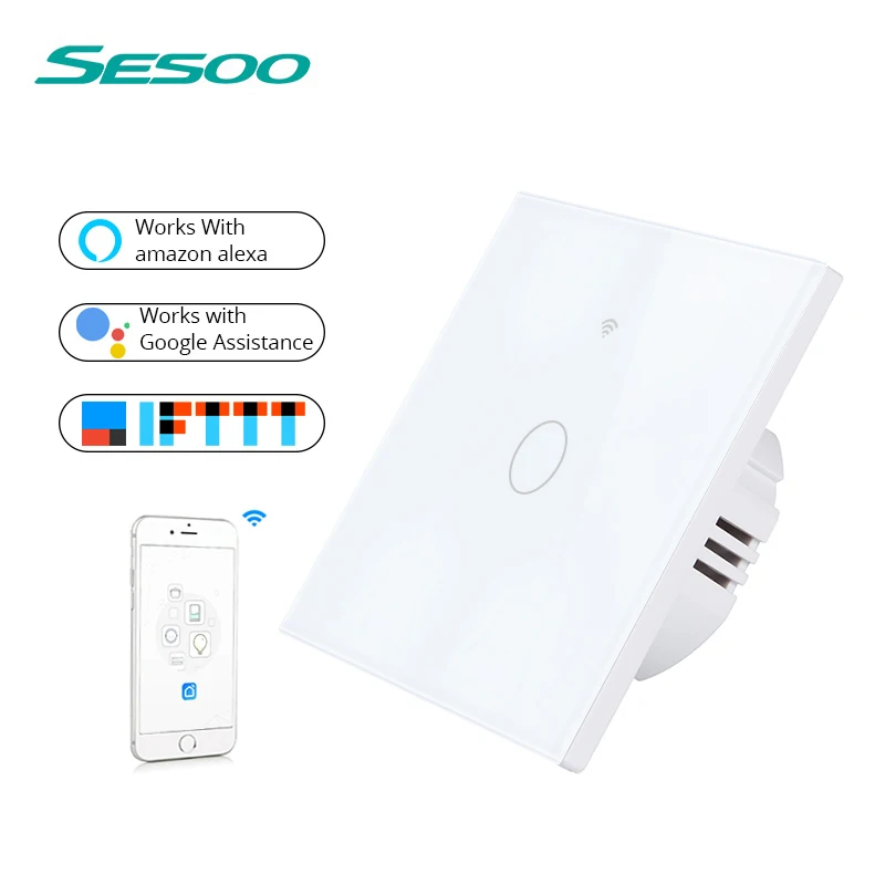 Smart home  electrical device switches remote control alexa google wifi touch glass wall light switch