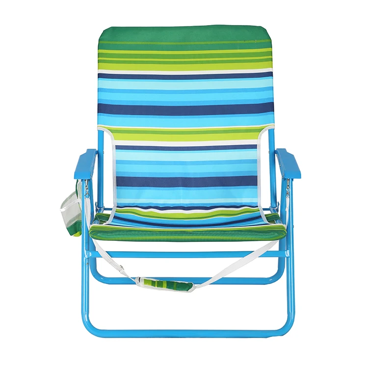Outdoor Stripped  Portable Folding Fishing Chair with High Seat Steel and Pouch on Back