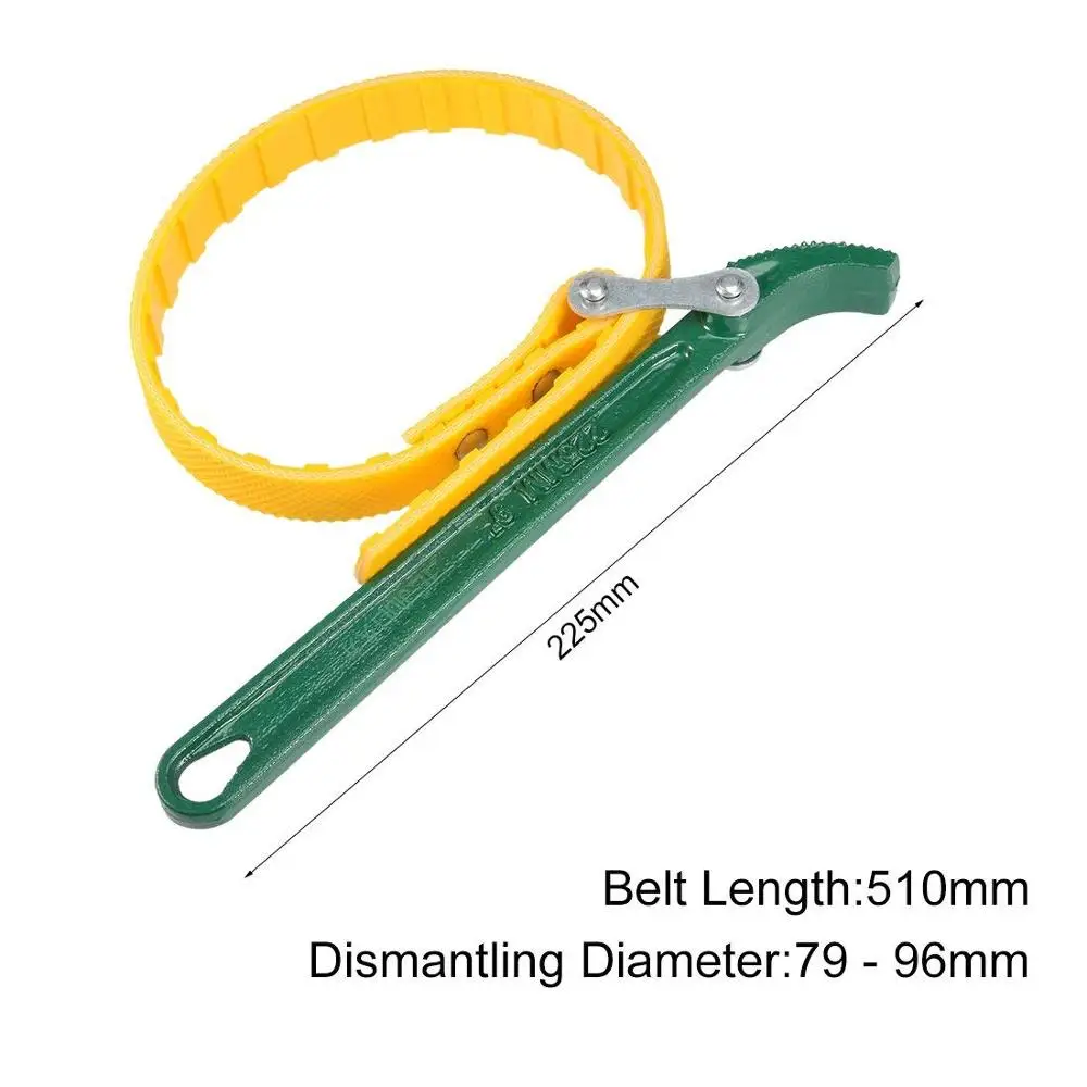 Car Tool Green Yellow Adjustable Anti-slip Belt Filter Strap Wrench