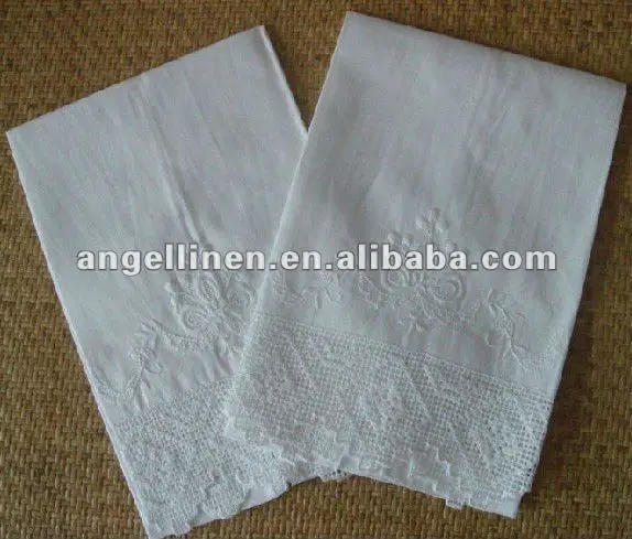 Hemstitched linen tea towel