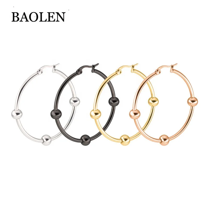 316L Stainless Steel fashion  Round big Ball Beads Hoop Earrings Mixed Colors handmade jewelry set