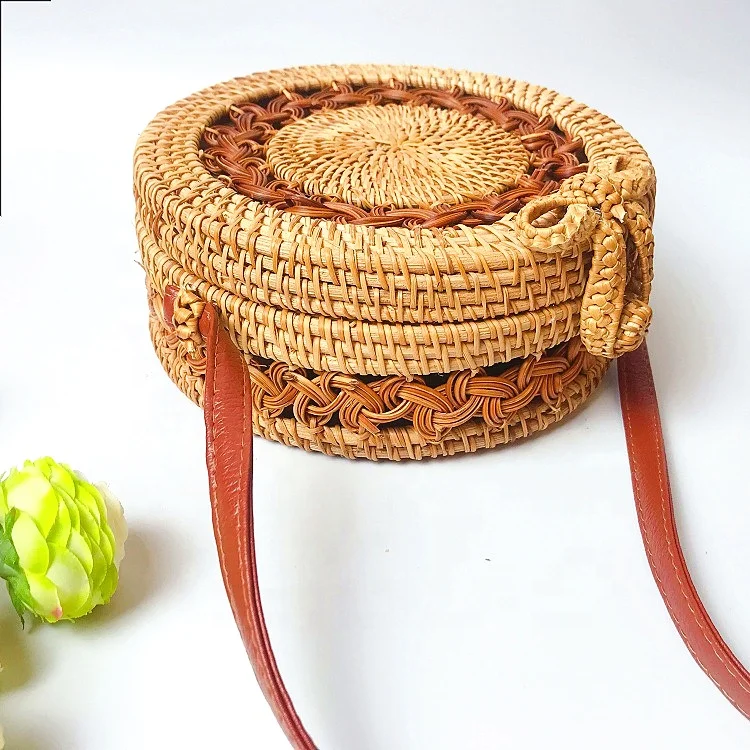Bali  Island Round Rattan Shoulder Bags Handbag  Bohohemian Retro Women  Beach Summer Handmade  Handbag Straw Rattan Woven Bag