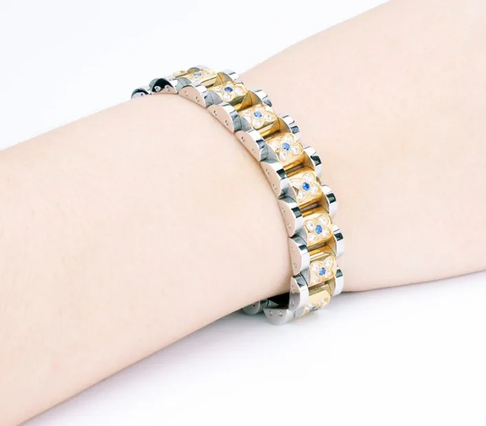 Rhinestone Jewelry Stainless Steel Health Magnet Ion Positive Energy Germanium Bracelet On Sale