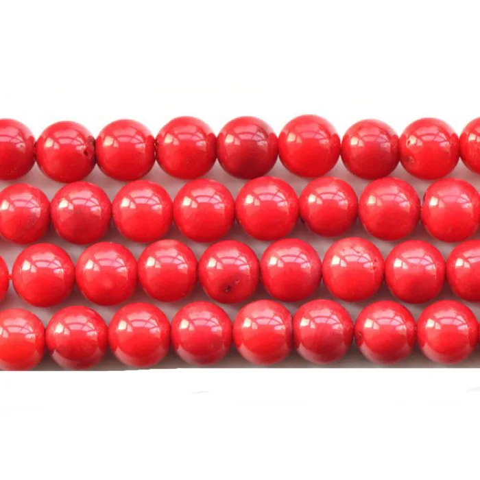 High Polishing 6mm Natural Round Smooth Oil Dyed Red Coral Beads For Wholesale