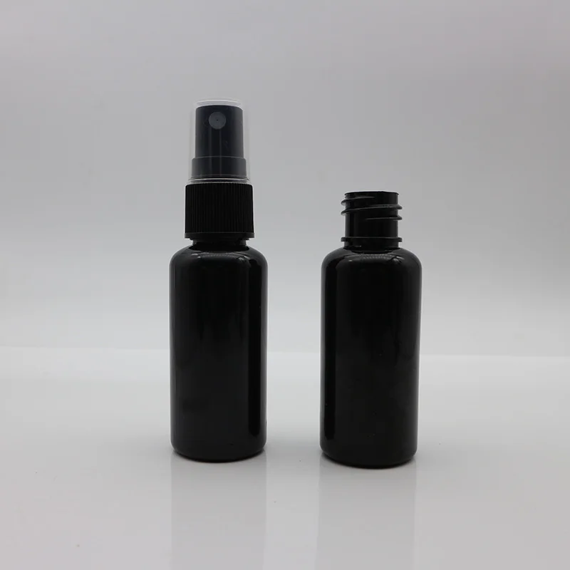 30ml 100ml 150ml cosmetic round shape shiny black PET plastic spray bottle