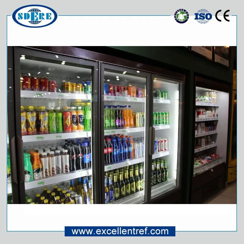 cheap vertical upright glass door freezer cooler refrigerator & fridges display showcase for cold drink in retail supermarket