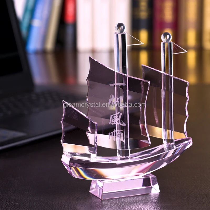 Golden Handicraft Smooth Sailing Crystal Glass Sailing Boat