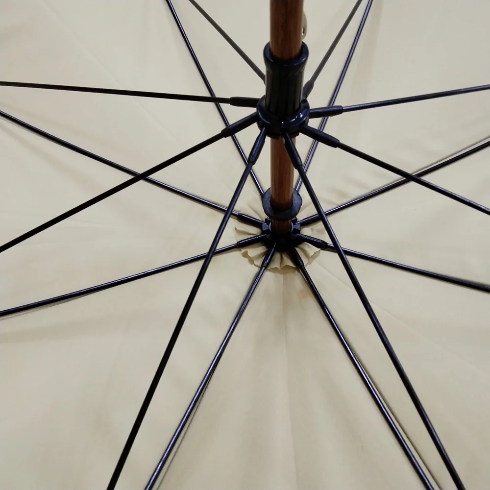 Auto Open Double Canopy Blue Sky White Clouds Print Wooden Handle Umbrella