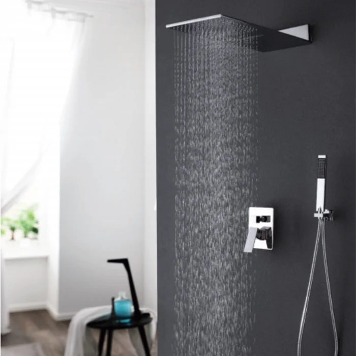 concealed In wall mounted square brass 2 handle Hot cold water Thermostatic shower mixer valve