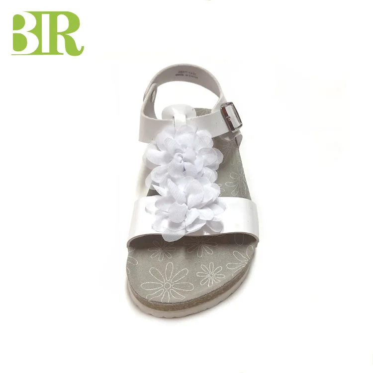 New design pu upper flower decorated cork sole girls sandals for children