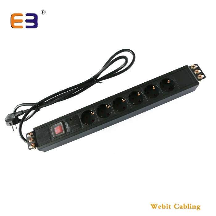 1U 19' Aluminum Alloy 8 Ports Rackmount 16A 220/250V Schuko Power Sockets PDU