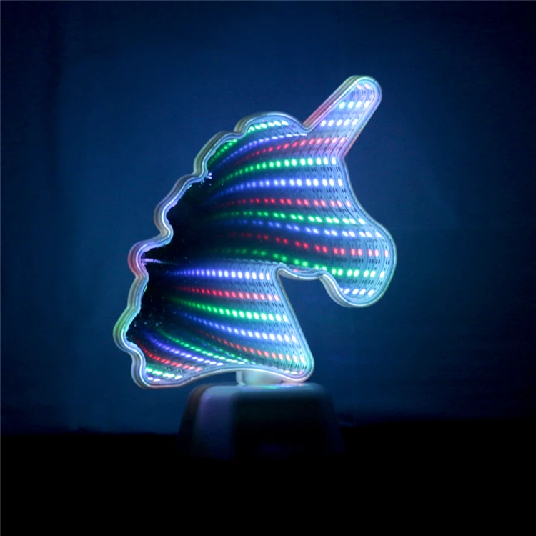 Amazon best sale Unicorn Double-Light Mirror Tunnel Led Lamp Festival atmosphere cartoon lamp