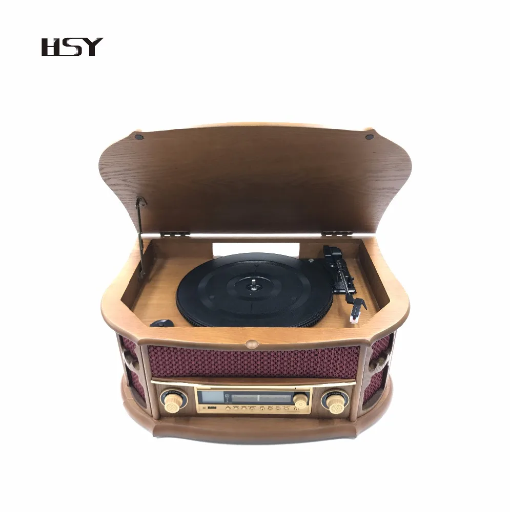 Shenzhen factory wholesale retro wooden turntable cassette player with usb am/fm radio