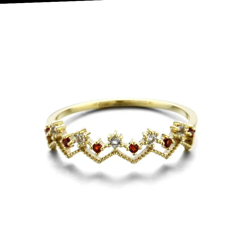 New Arrive 1 Gram Light Weight Solid 9K Gold Ring Women Jewelry With Topaz And Garnet Available Size 5/6/7/8/9 Fast Shipping