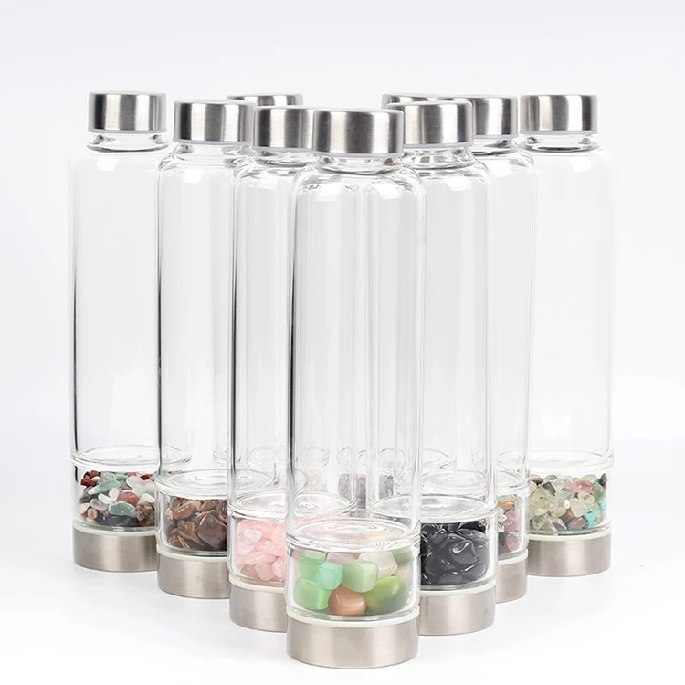 Custom Wholesale Stainless Energy Drinking Gemstone Crystal Glass Water Bottle