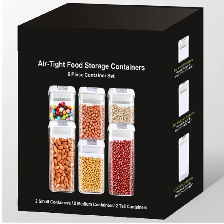 
6 Piece Set Factory direct small size Square sale high transparent airtight Container Set for Food Storage Plastic Easy Lock 