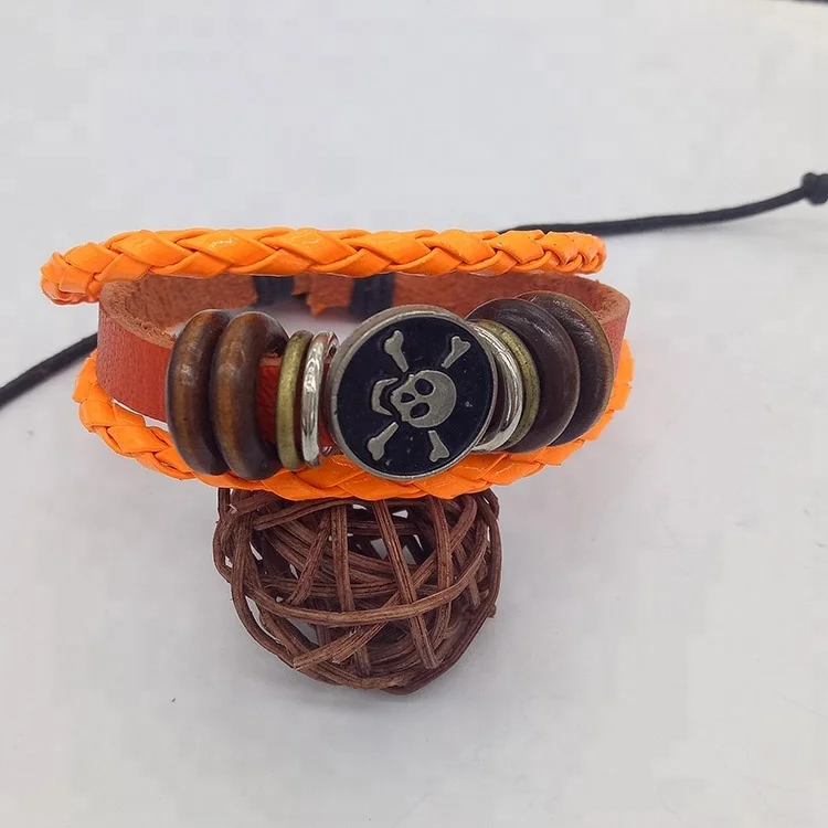 Wholesale products aksesuari brad cord skull wooden bracelet