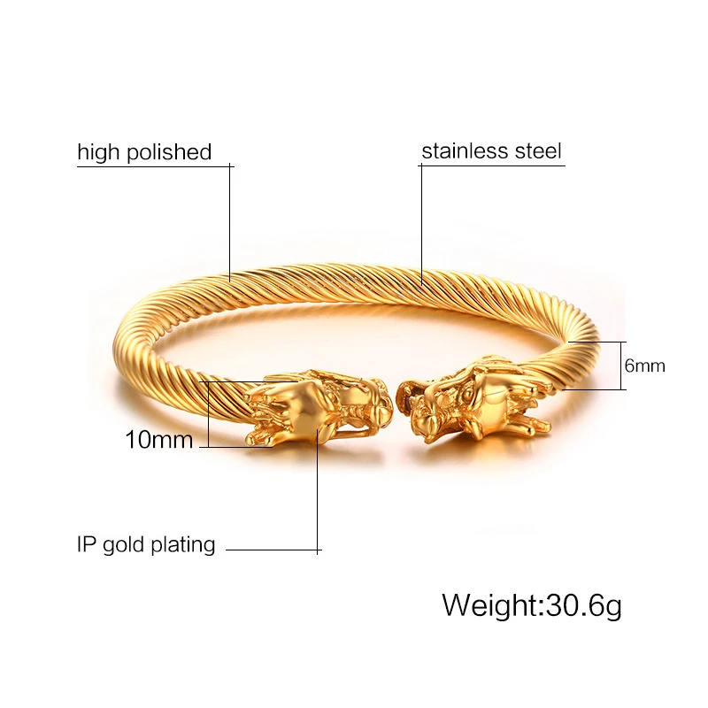 Manufacturers direct wholesale 10MM stainless steel wiya Dragon head open bracelet punk man bracelet