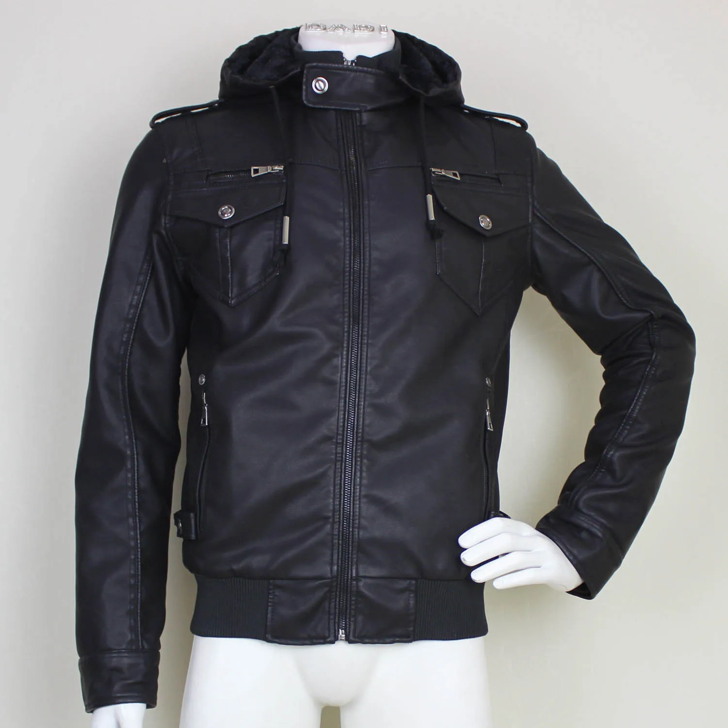 2013 мода мужские кожаные куртки с капюшоном