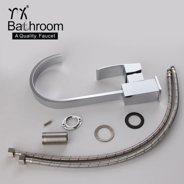 
Kaiping faucet watermark CUPC Swan neck kitchen faucet Flat square column copper chrome single hole kitchen sink faucet 