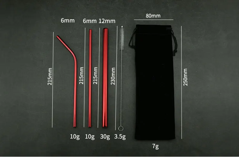 metal eco drinking straws custom laser logo color straw 304 stainless steel hot sale straw with bag pouch