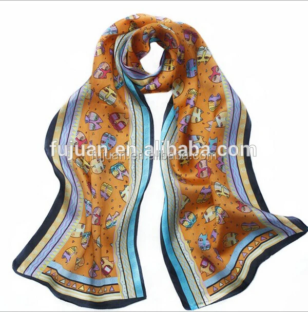 100% модный длинный шелковый шарф с животным принтом для детей