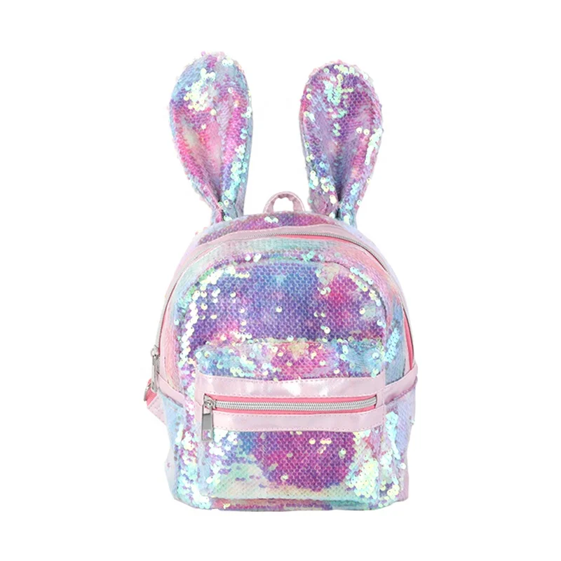 
Holographic cute rabbit ears small shoulders bag sequins tide package Kids school bag 
